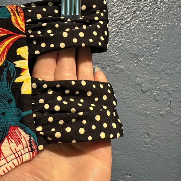 Cottage Floral Bikini Bottom High Waist Strappy Polka Dot Sides Large Time & Tru - Picture 6 of 7